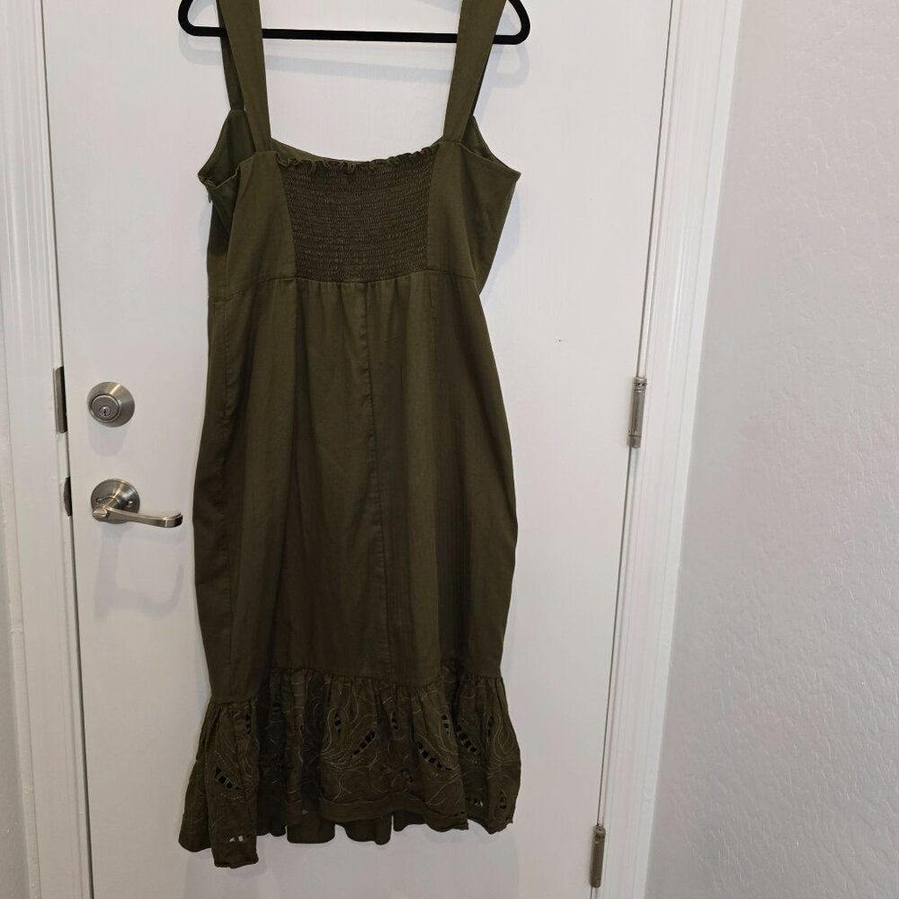 Sachin & Babi Olive Green Laura Dress Size 14 With Ruffled Eyelet Hem Made In In - Picture 10 of 16